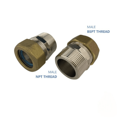 Male NPT to Male BSPT Connector with Brass nut, HT washer, SS Cir-clip