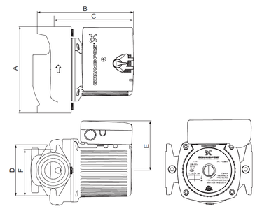Grundfos Pump UPS 26-150, 3 3 Speed, Stainless Steel, 230/1/60 (PN: 95906631)