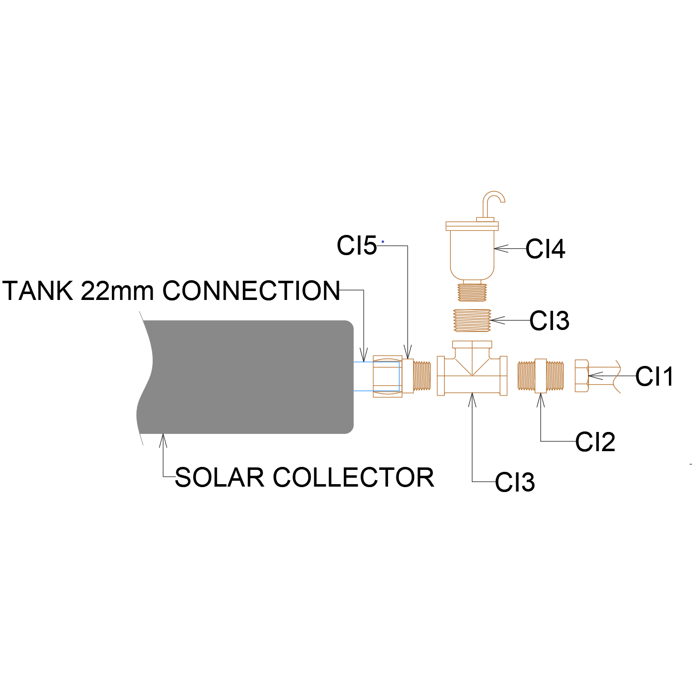 HSSCI100BSPT-22mm x 1" BSPT Vacuum Tube Collector Inlet's Connection Kit