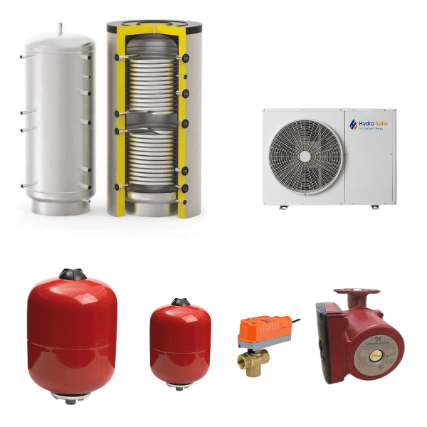 Monoblock Air to Water Heat Pump Kit - One Thermal Storage tank and Accessories