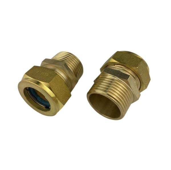 1" M x 1" M Male NPT to Male BSPT Connector with Brass nut, HT washer, SS Cir-clip