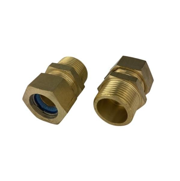 3/4" M x 3/4" M Male NPT to Male BSPT Connector with Brass nut, HT washer, SS Cir-clip