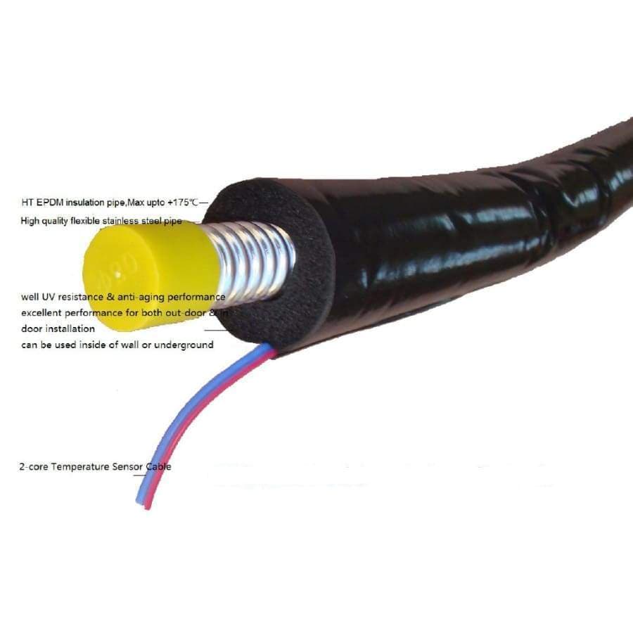 Flexible Corrugated Stainless Steel EPDM Pre Insulated Single Solar Hose with Seamless Jacketing & Sensor Cable