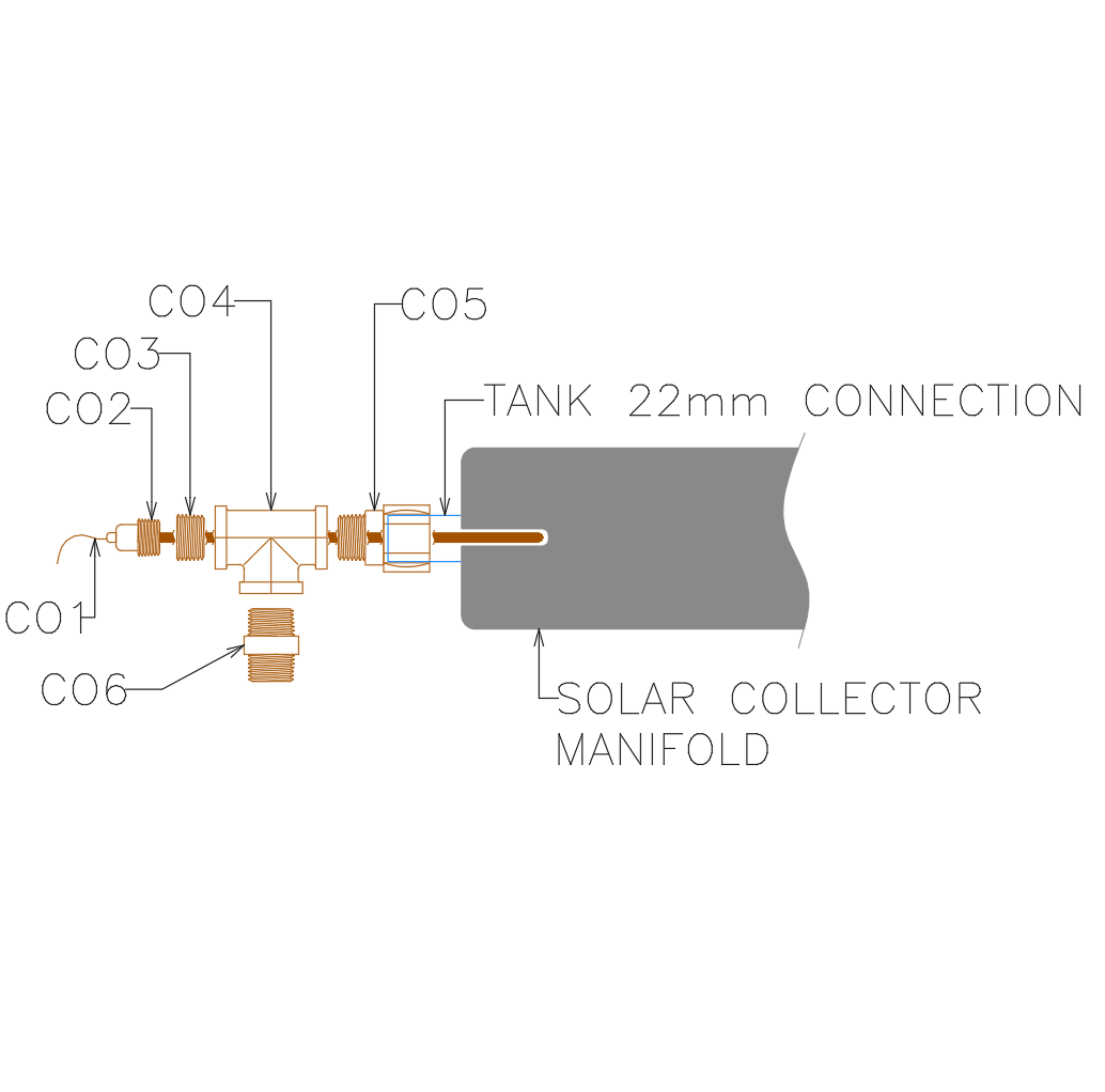 HSSC050NPT - 22mm x 1/2" NPT Vacuum Tube Collector Outlet's Connection Kit
